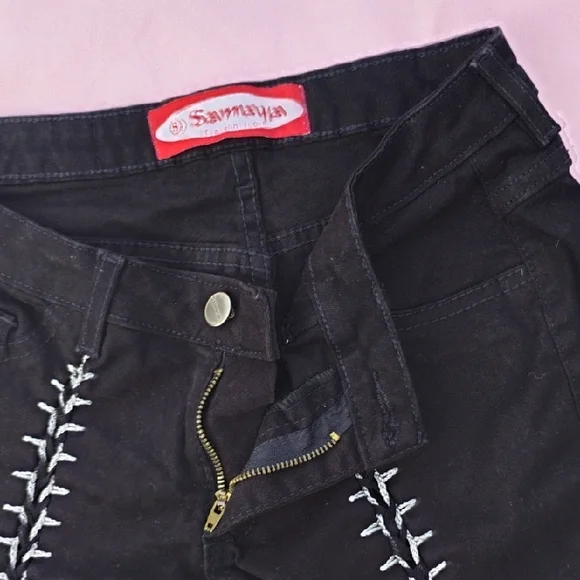 Vintage Black Bondage Flare Pants with Lace Up Sides. - Picture 2 of 6